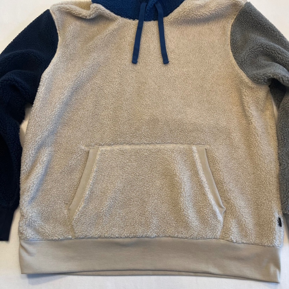 American Eagle Navy Tan‎ Gray Color Block Sherpa Fleece Men's Hoodie Size XL - Picture 4 of 10